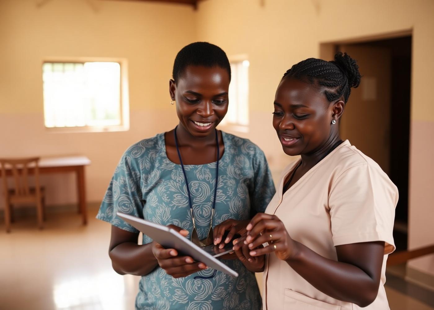 Health professionals reviewing records in a care setting